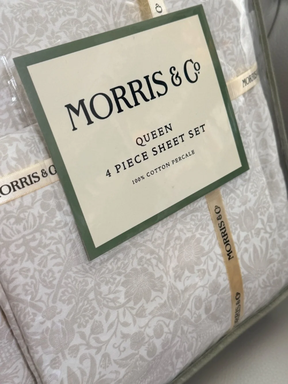 Morris & Co 4pc Cotton Percale Floral Botanical Queen Fitted Pillow Sheet Set